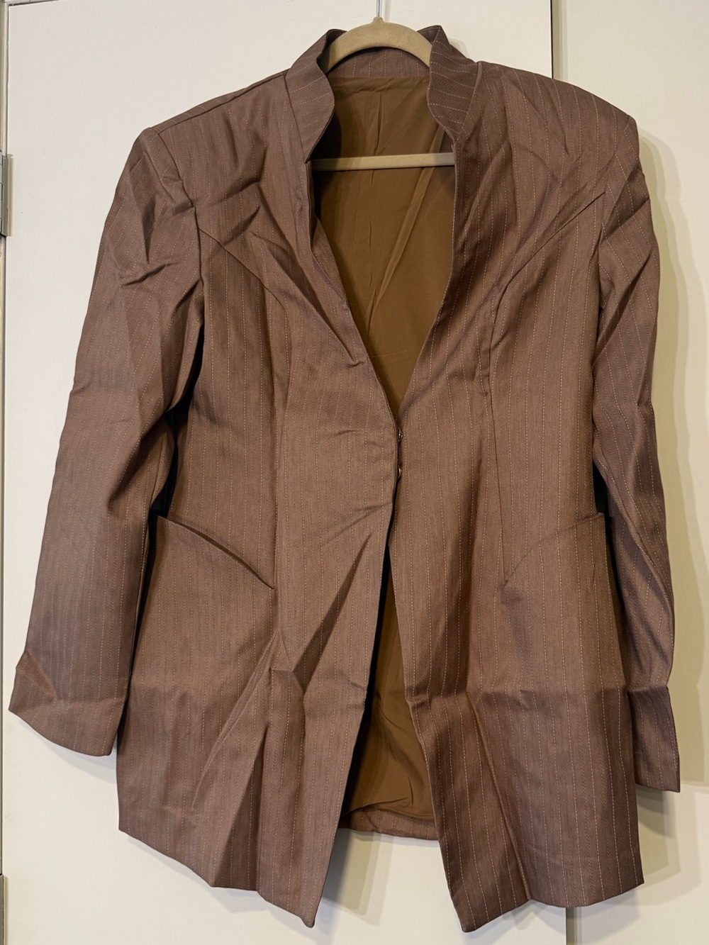 SHEIN Classic Women's Brown Pinstriped Blazer Jacket